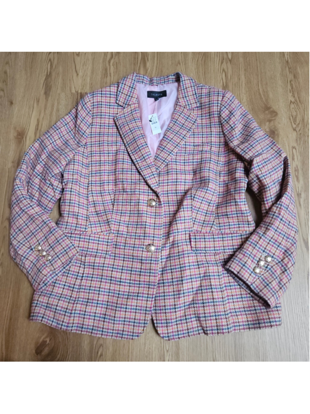 NWT Talbots Classic Shetland Wool Blend Blazer Plaid Colorful Classy Preppy 16